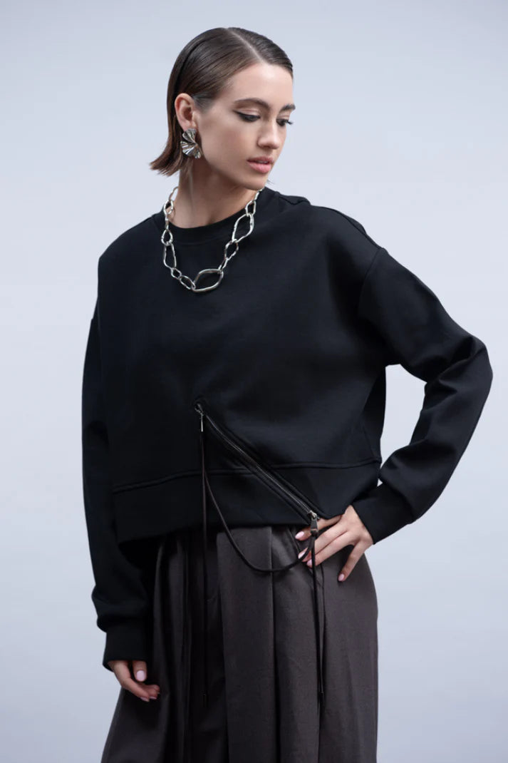 HAAKO Black Cropped Zip Sweatshirt