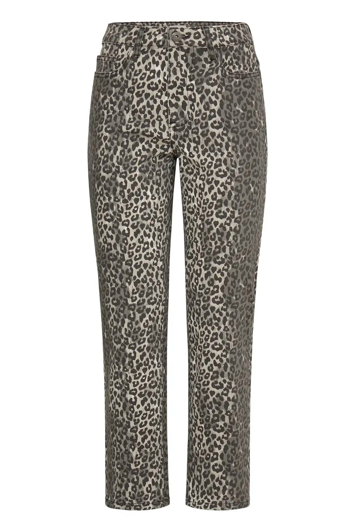 ICHI Ziggy Leopard Print Raven Jeans
