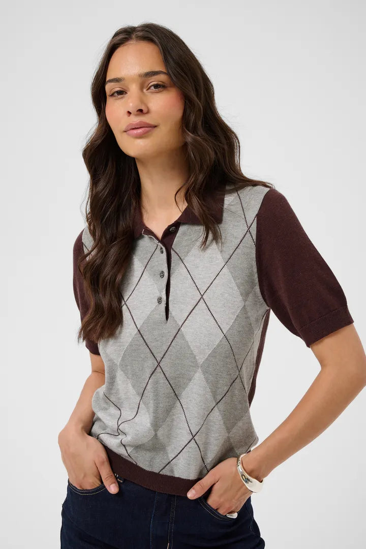 Kaffa Gizza Argyle Polo Knit