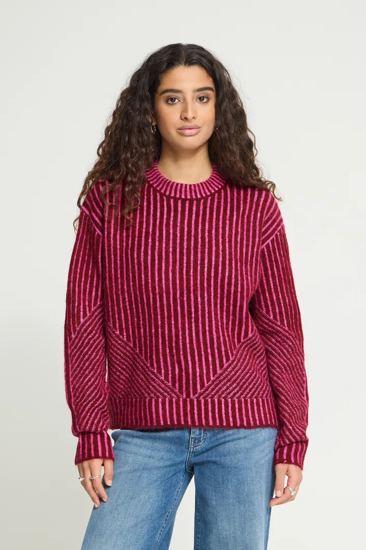 ICHI Kamara Long Sleeve Stripe Sweater