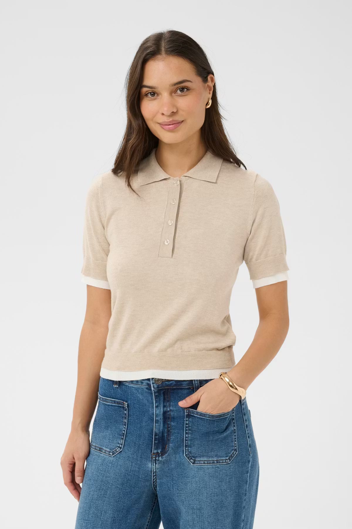 Kaffe Lizza Contrast Polo Knit