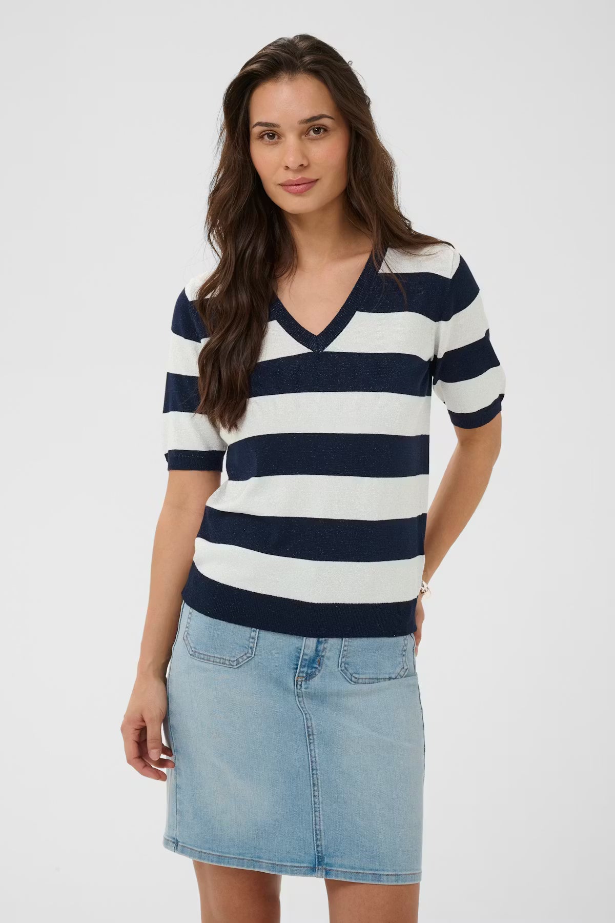Kaffe Regina Stripe V-Neck Pullover