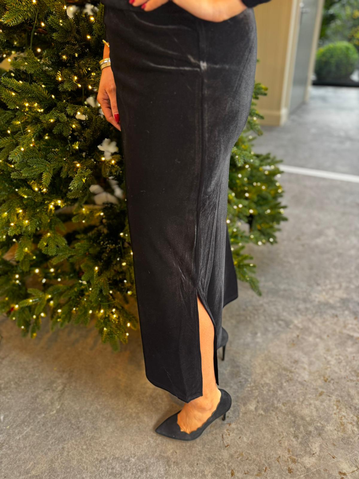 Kaffe Velvet Skirt Deep Black