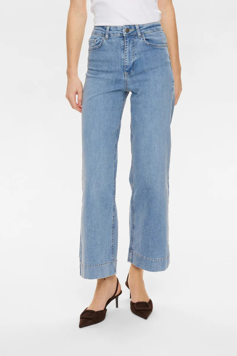 Numph-  NUPARIS HR WIDE JEANS - 28' leg -  Stonewash Denim