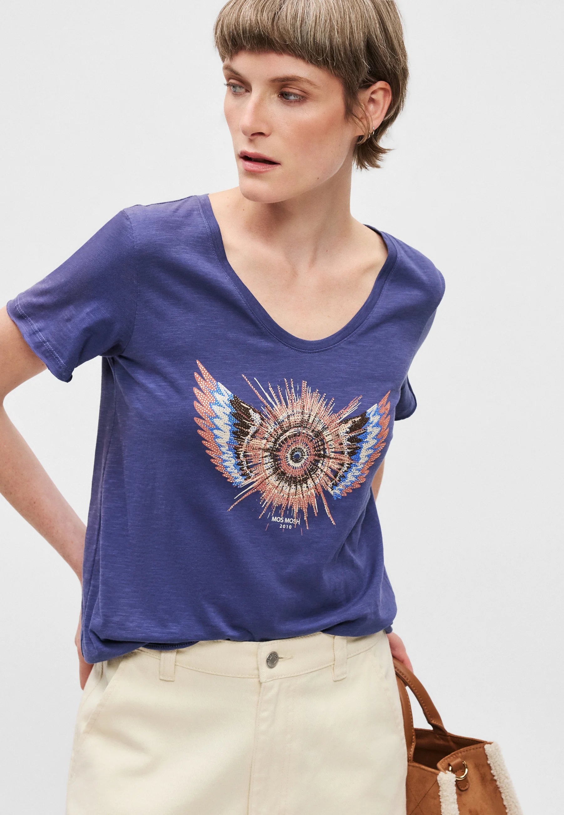 Mos Mosh GLAM TEE - Print T-shirt - crown blue