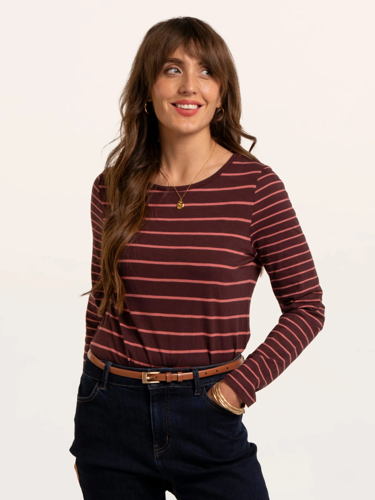 Brakeburn Womans Branksome Thick And Thin Stripe Long Sleeve T-Shirt