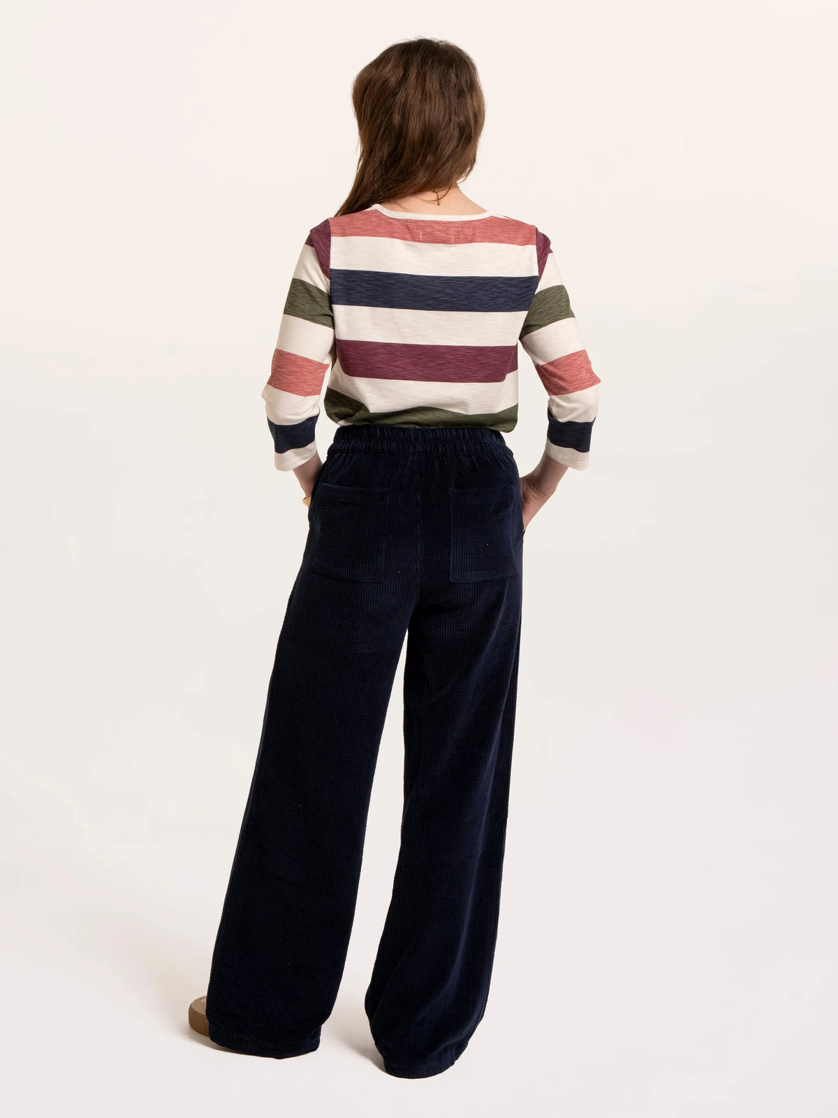 Brakeburn Womans Lulworth Multi Colour Stripe 3/4 Sleeve T-Shirt