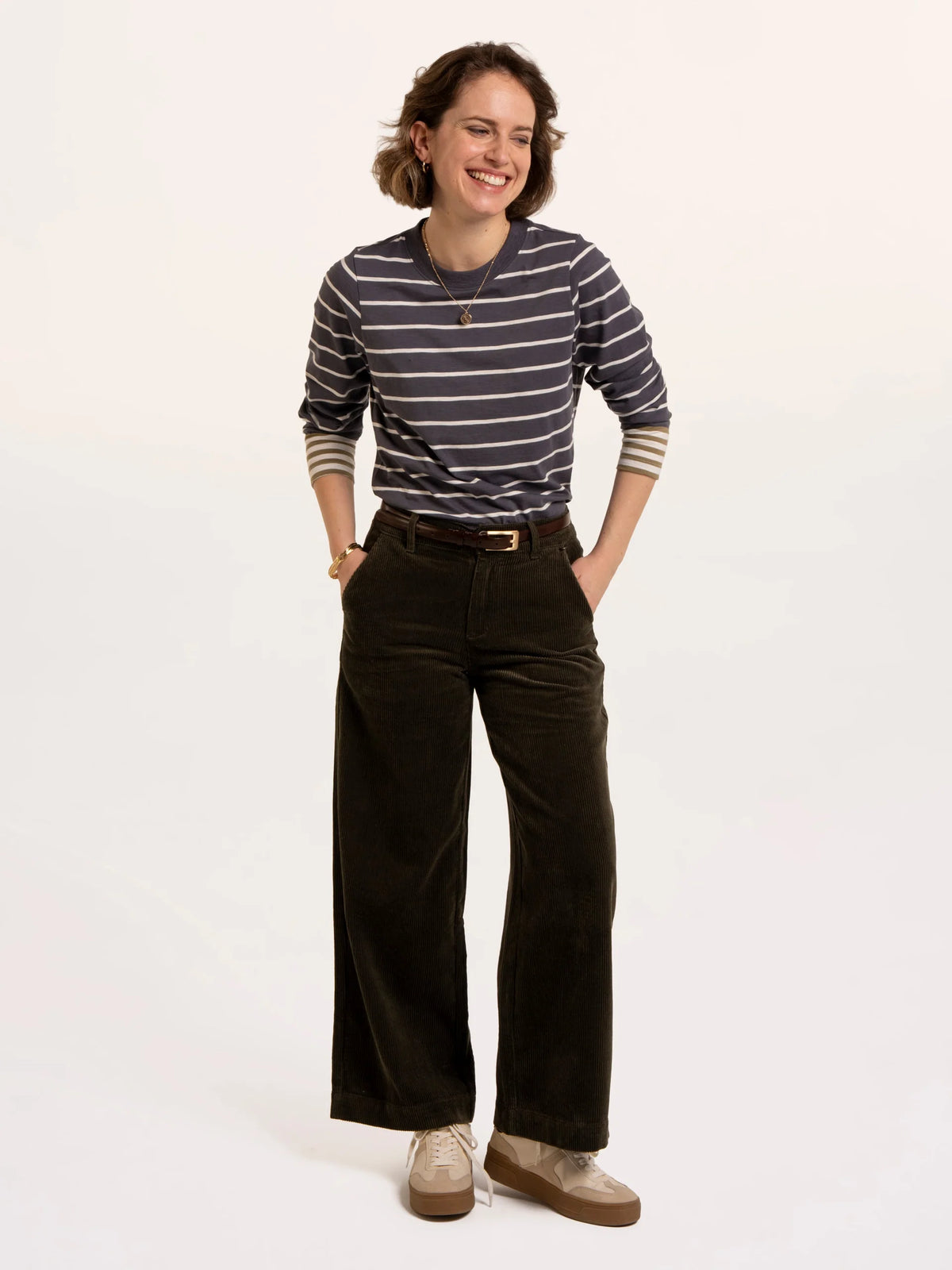 Brakeburn Womans Exbury Cuff Detail Stripe Long Sleeve T-Shirt