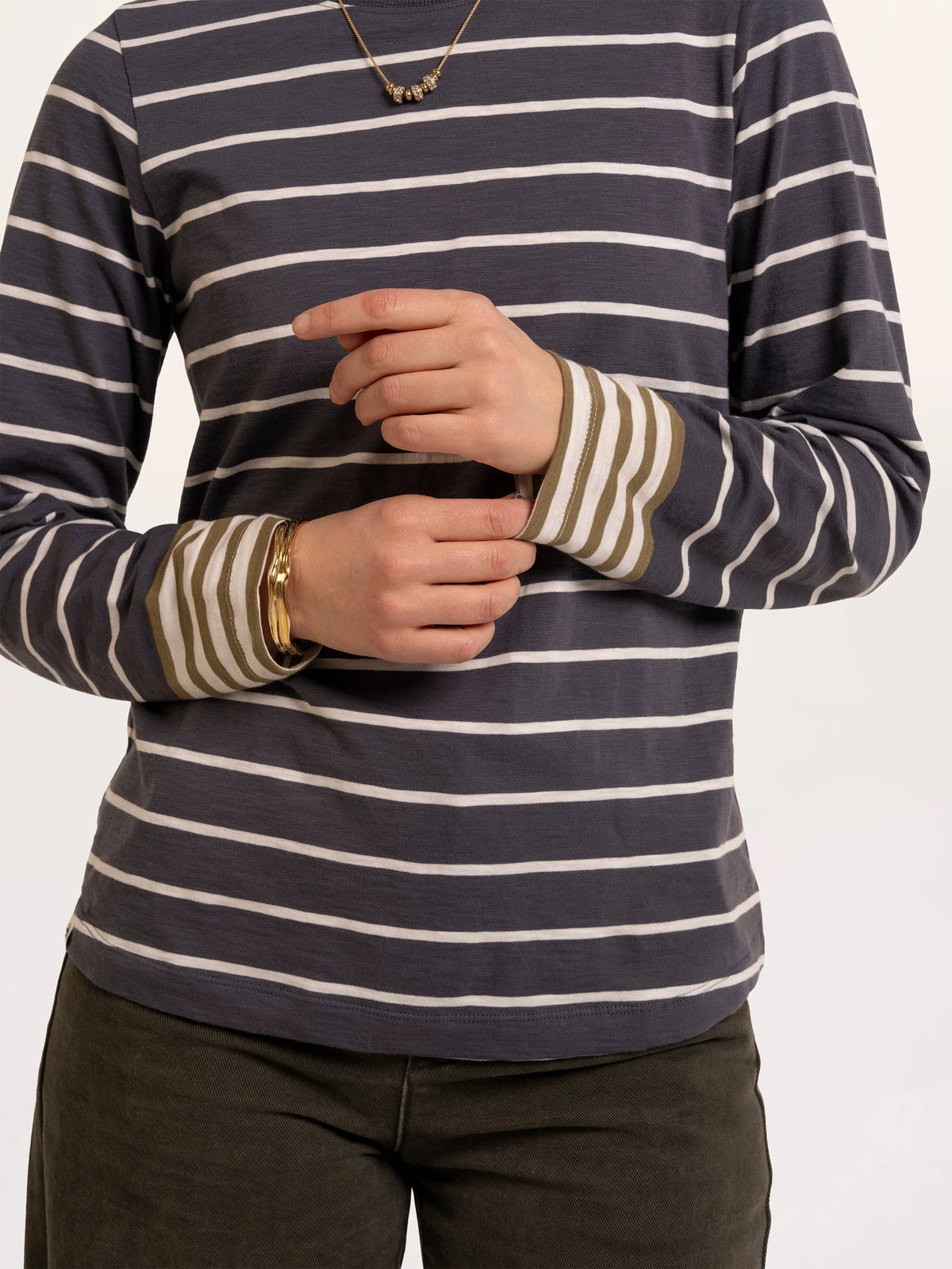 Brakeburn Womans Exbury Cuff Detail Stripe Long Sleeve T-Shirt