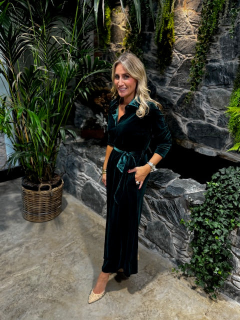 Green Velvet Button Dress