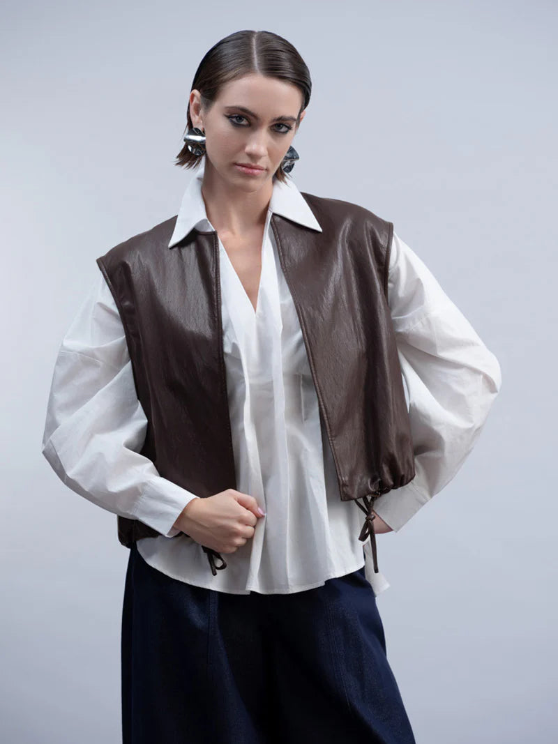 HAAKO Faux Leather Puffball Gilet