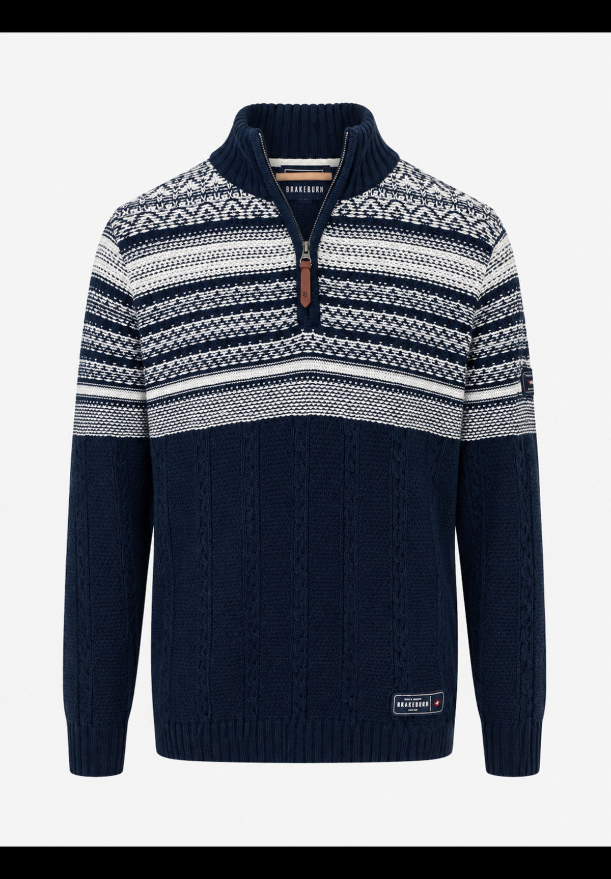 Brakeburn Mens Crossharbour Fairisle Half Zip Knitted Jumper