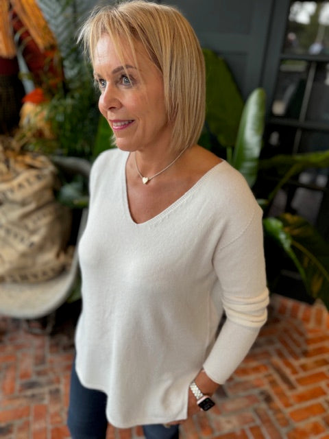Amazing V Neck Jumper -  Cream