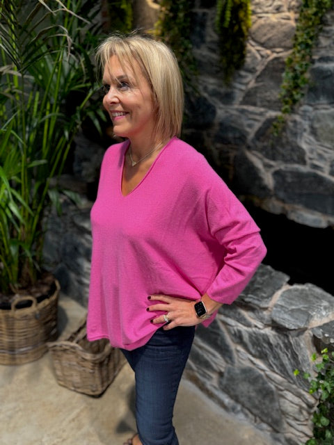 Amazing V Neck Jumper- Hot Pink
