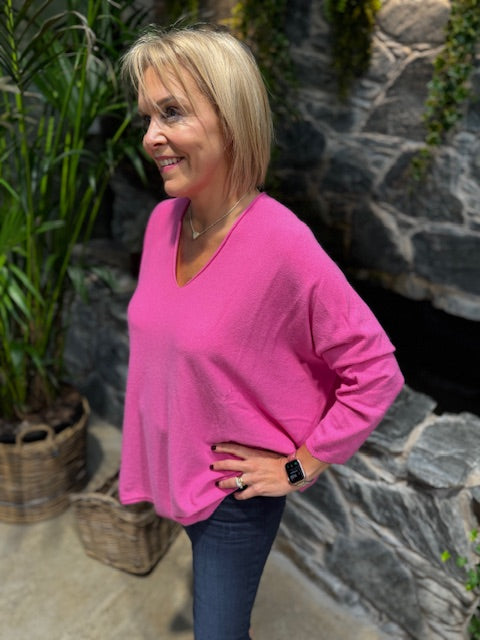 Amazing V Neck Jumper- Hot Pink