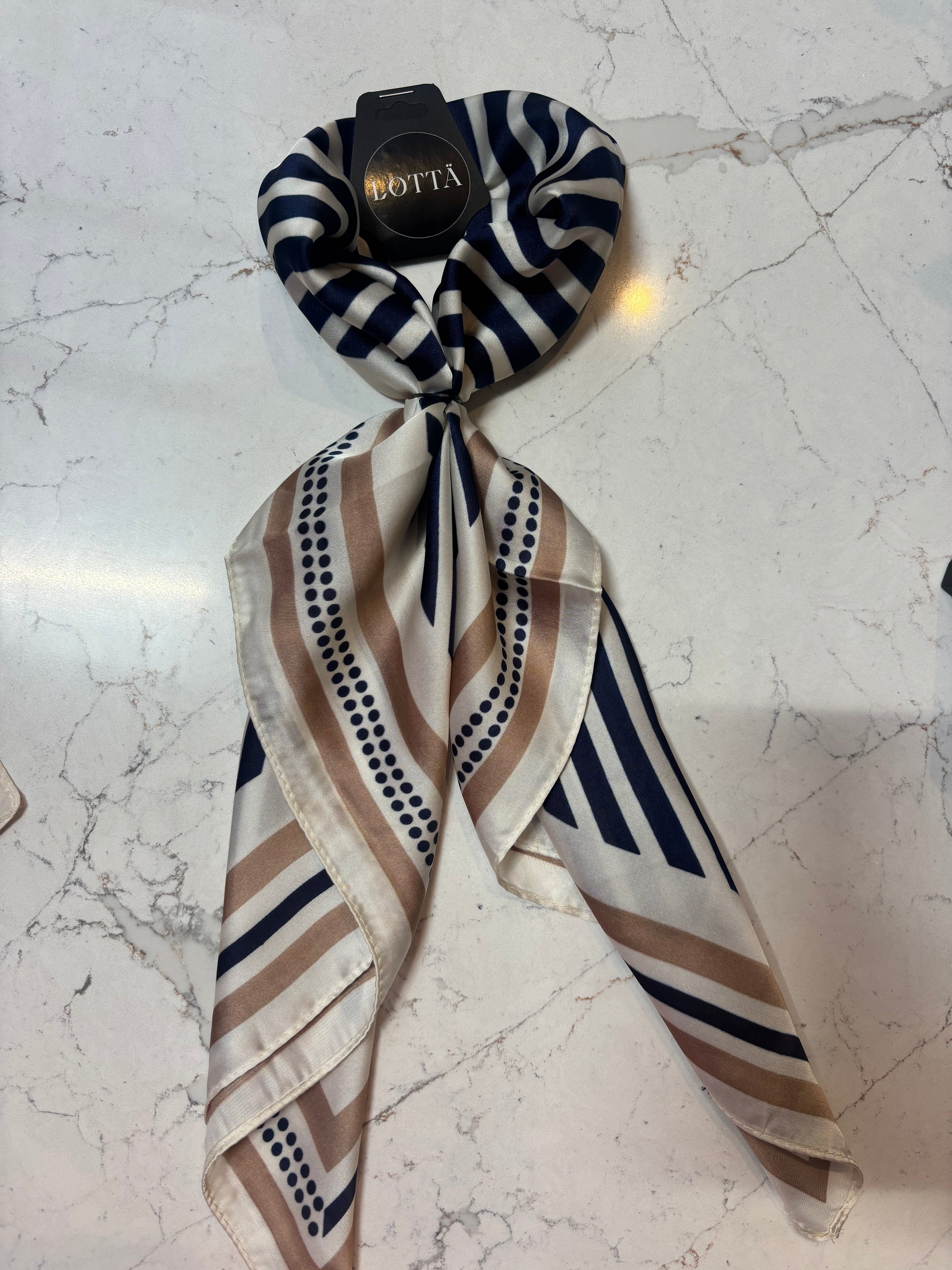 LOTTA Navy Cream and Beige Geometric Neck Scarf