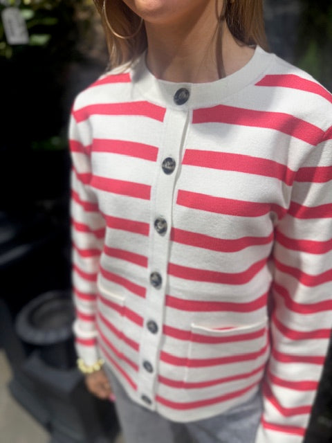 Ichi - Boston Cardigan - Teaberry stripes
