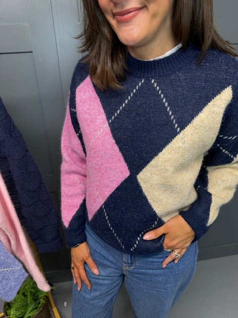 Navy Argyle Knit
