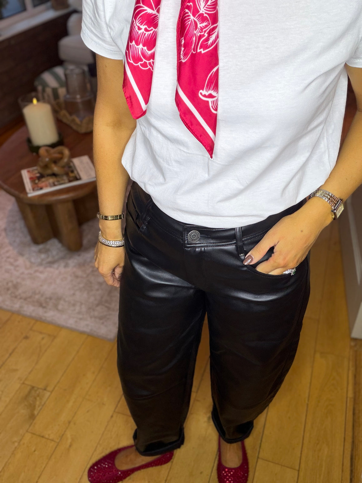 Balloon Black Faux Leather Trouser