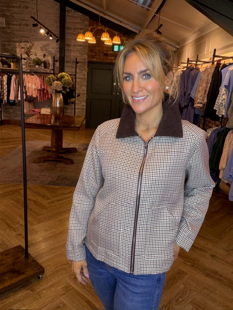 Checked Barn Jacket with Corded Collar