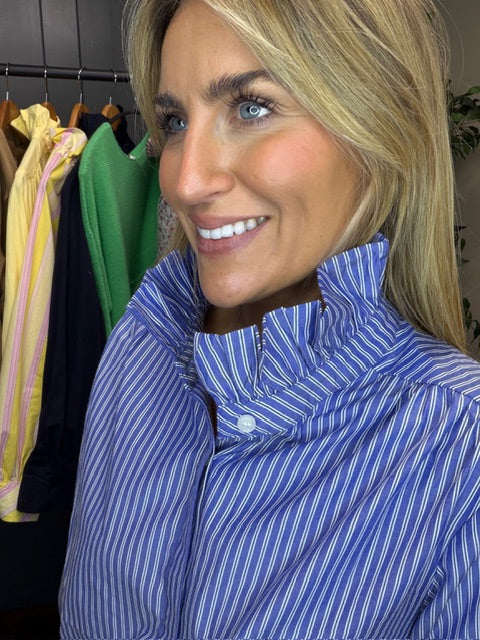 Blue Striped Ruffle Blouse