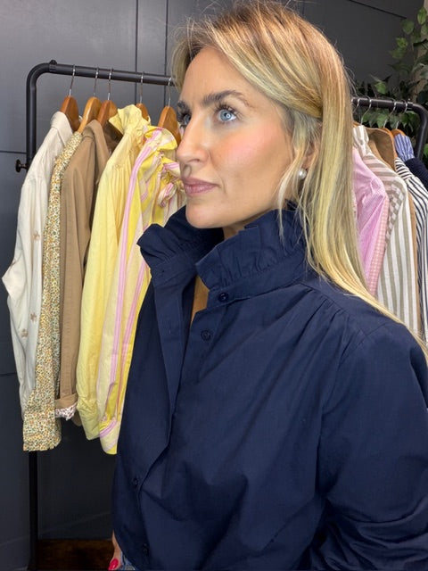Navy Ruffle Blouse