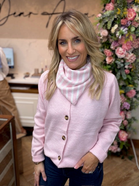 Knit Caridgan with scraf- Pink