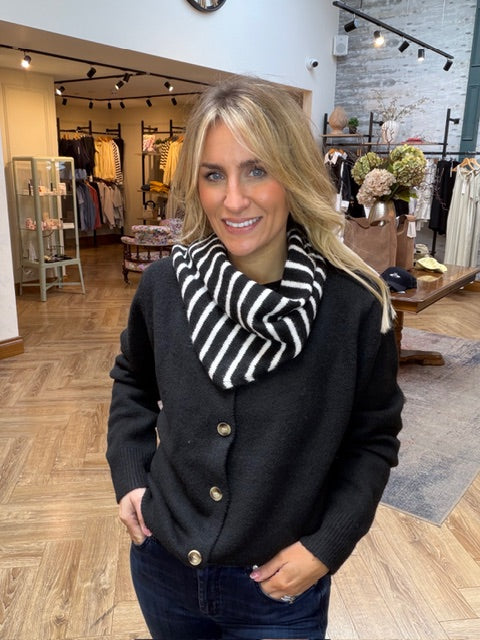 Knit Cardigan with scarf- Black