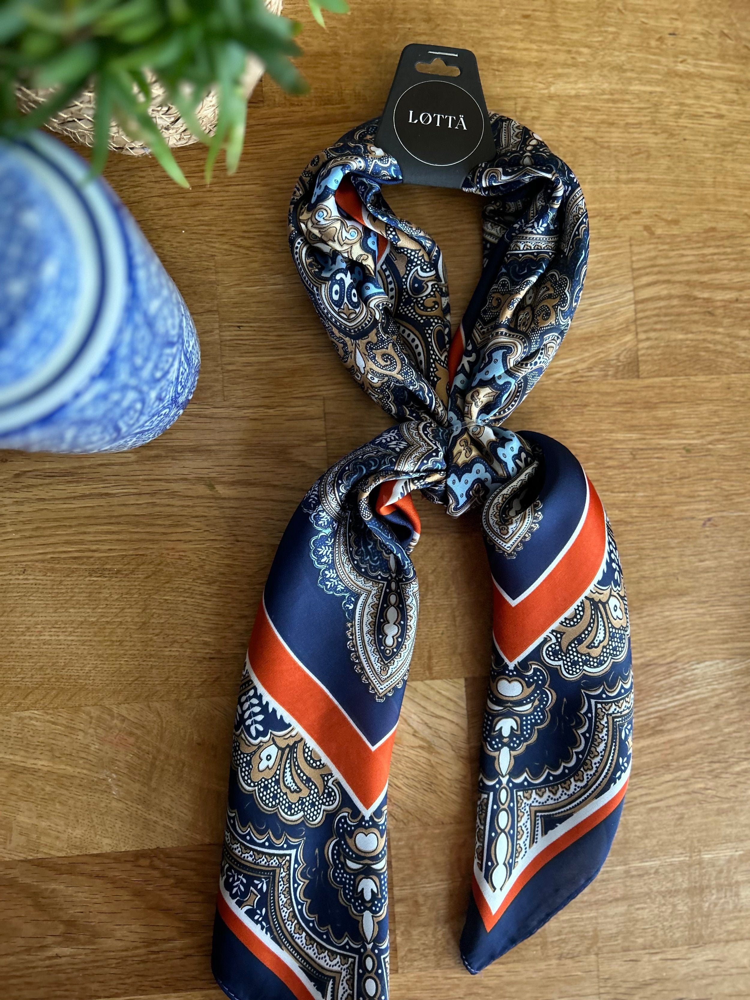 Lotta- Navy + Orange Paisley Print Neck Scarf