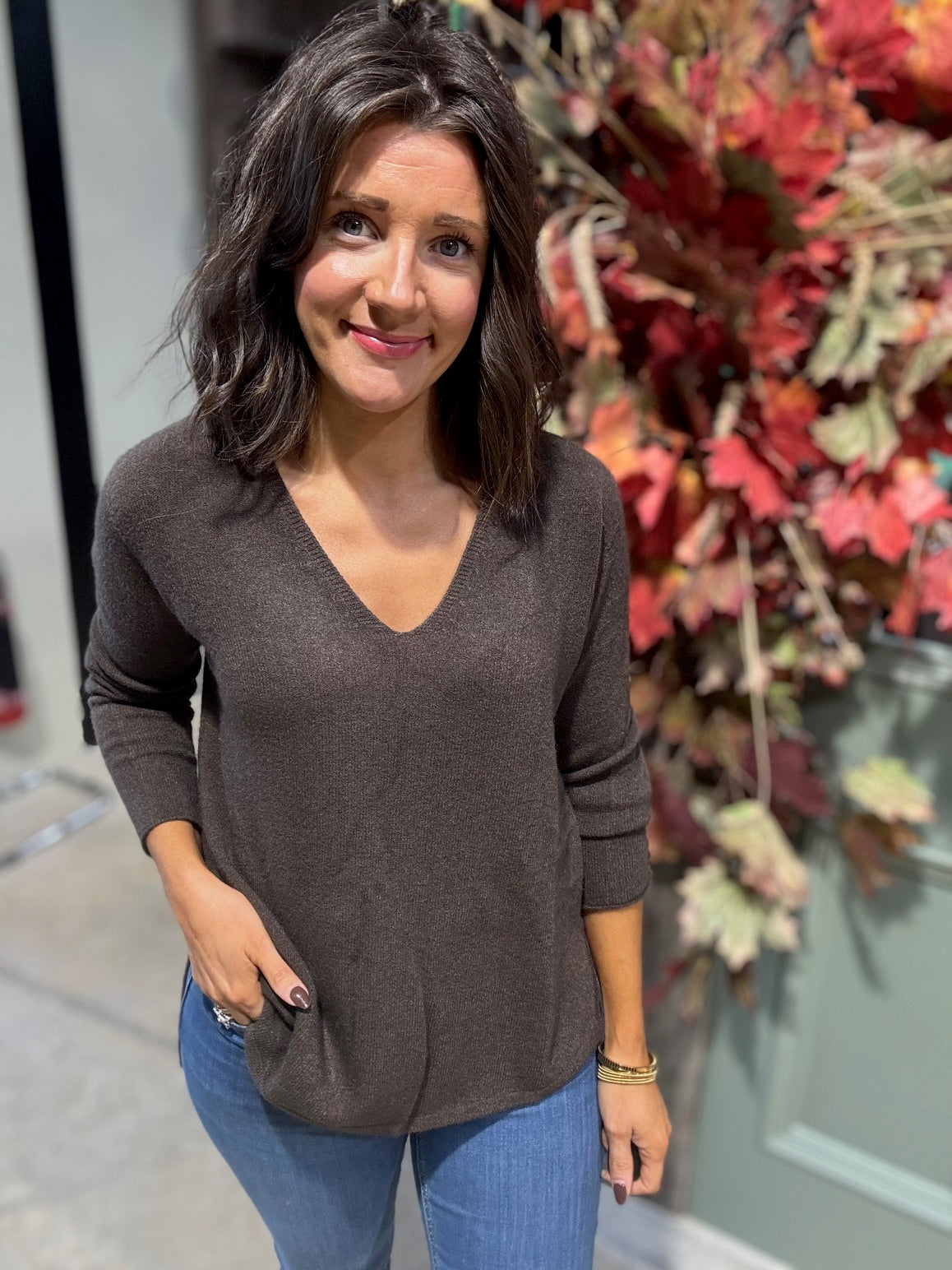 Amazing V Neck Jumper - Chocolate