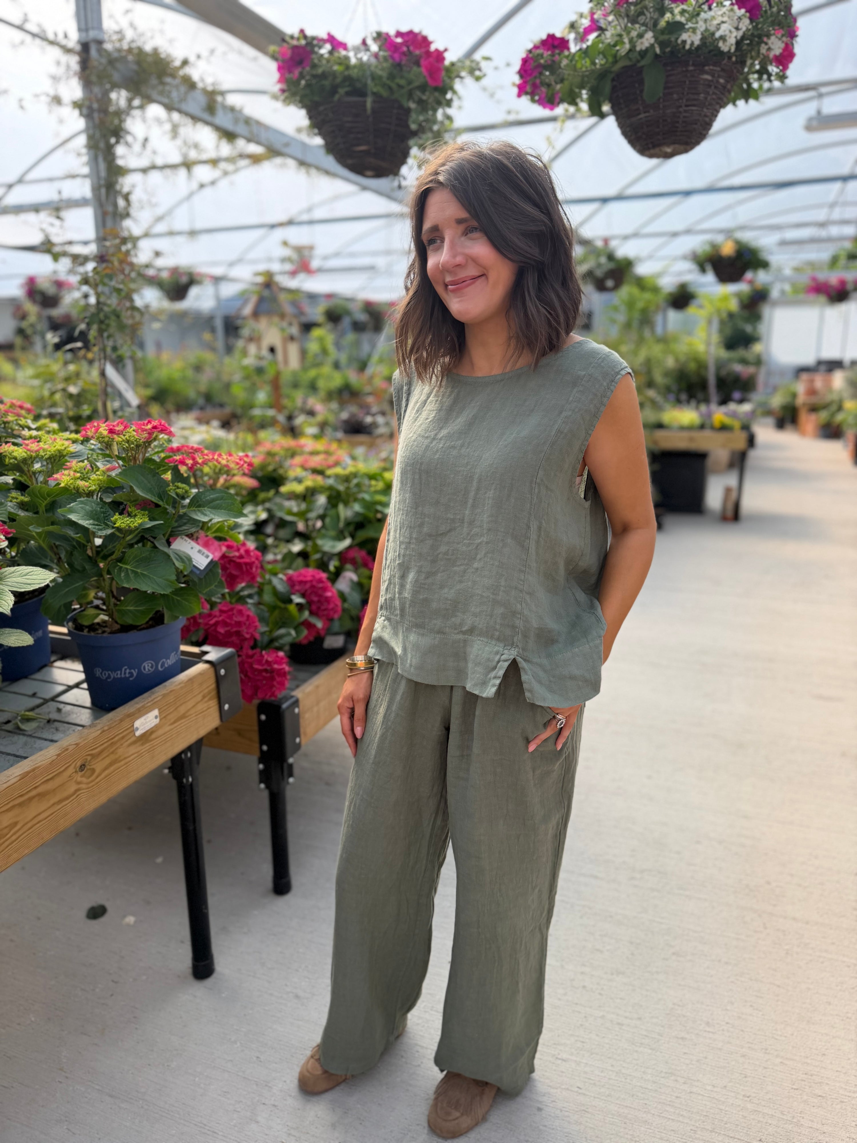 Lucie Sleeveless Linen Top - Khaki