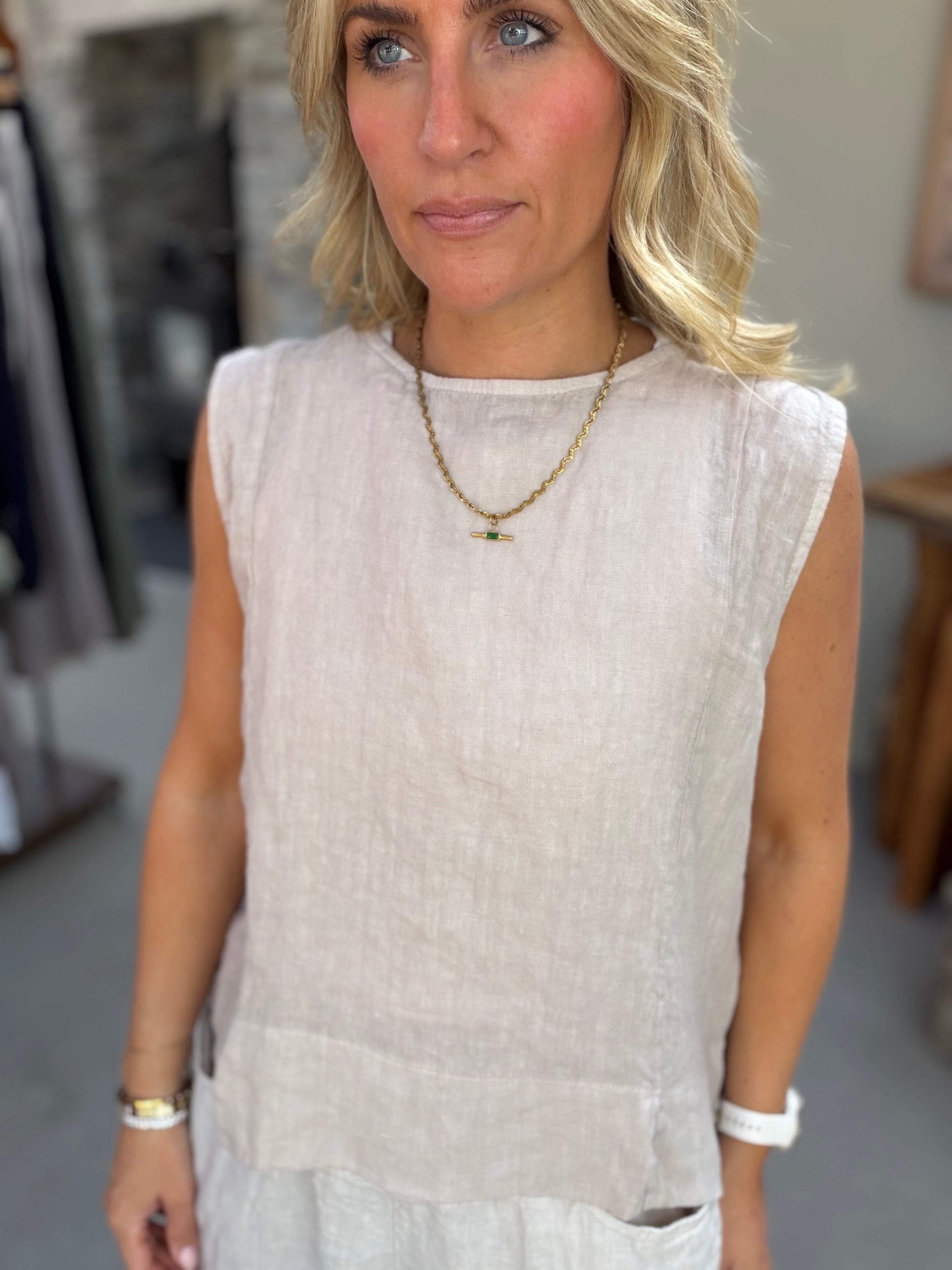 Lucie Sleeveless Linen Top - Natural
