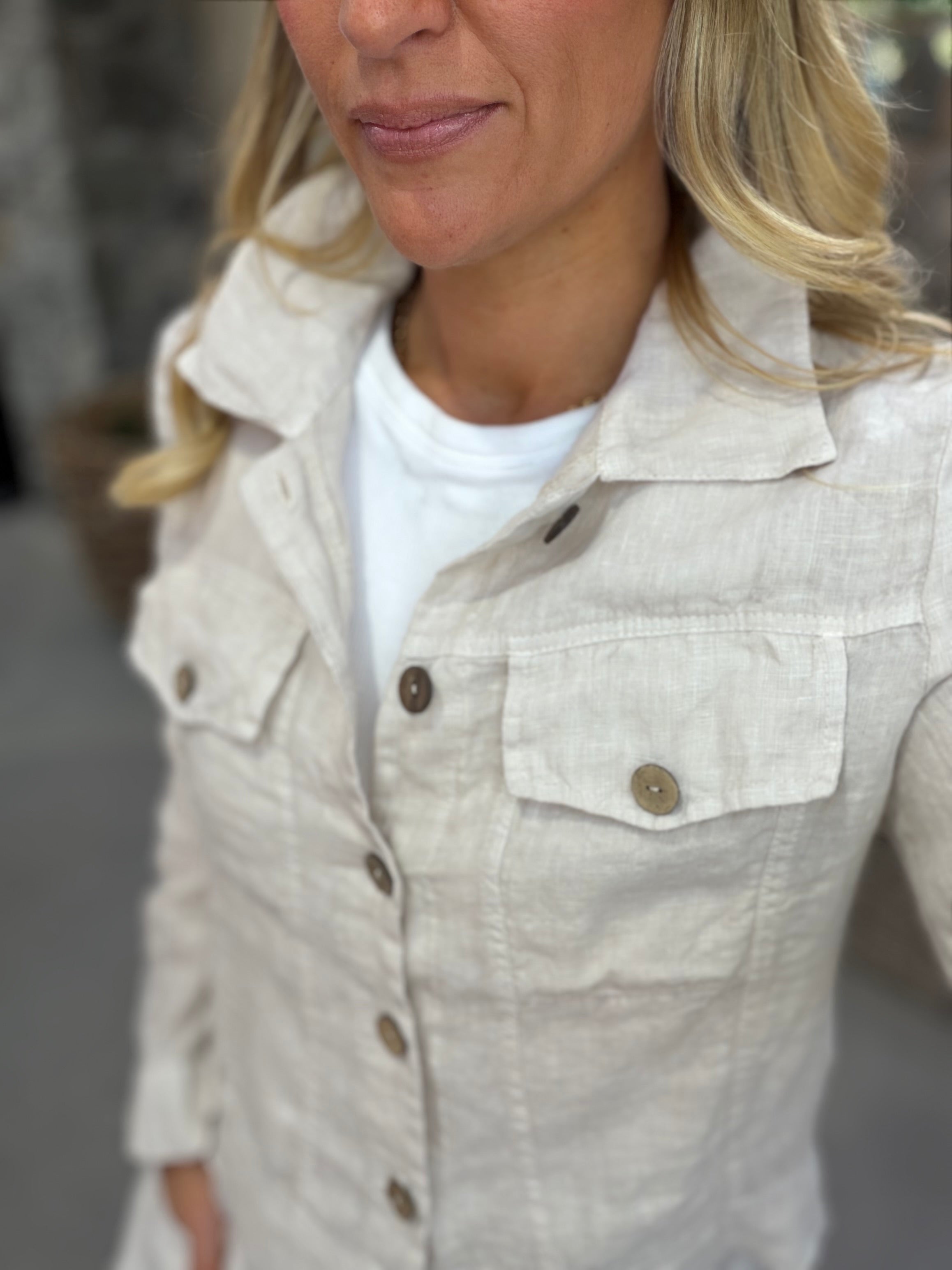 Kara Button Up Linen Jacket - Natural