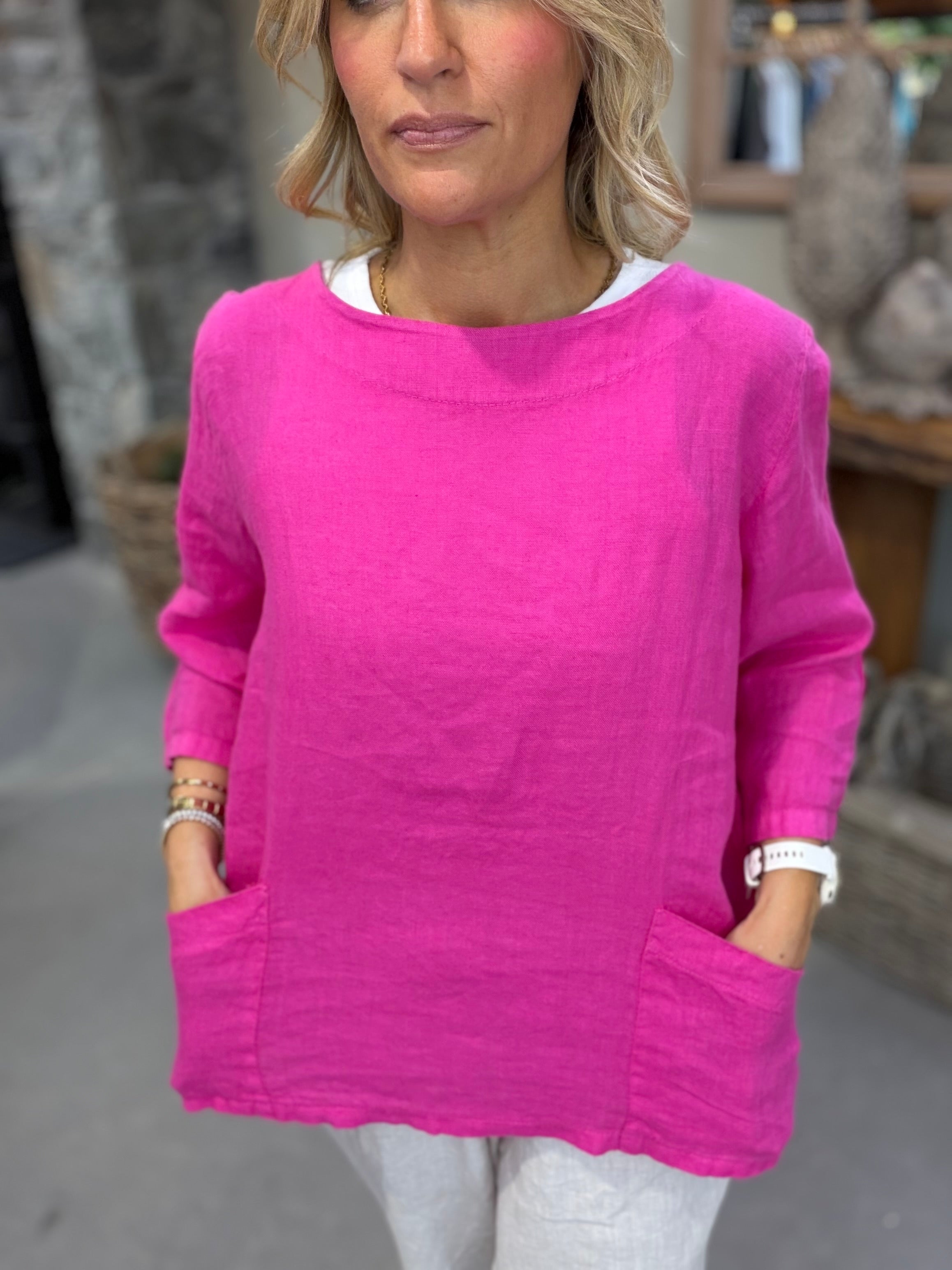 Edie 3/4 Length Sleeve Linen T-Shirt - Fuxi