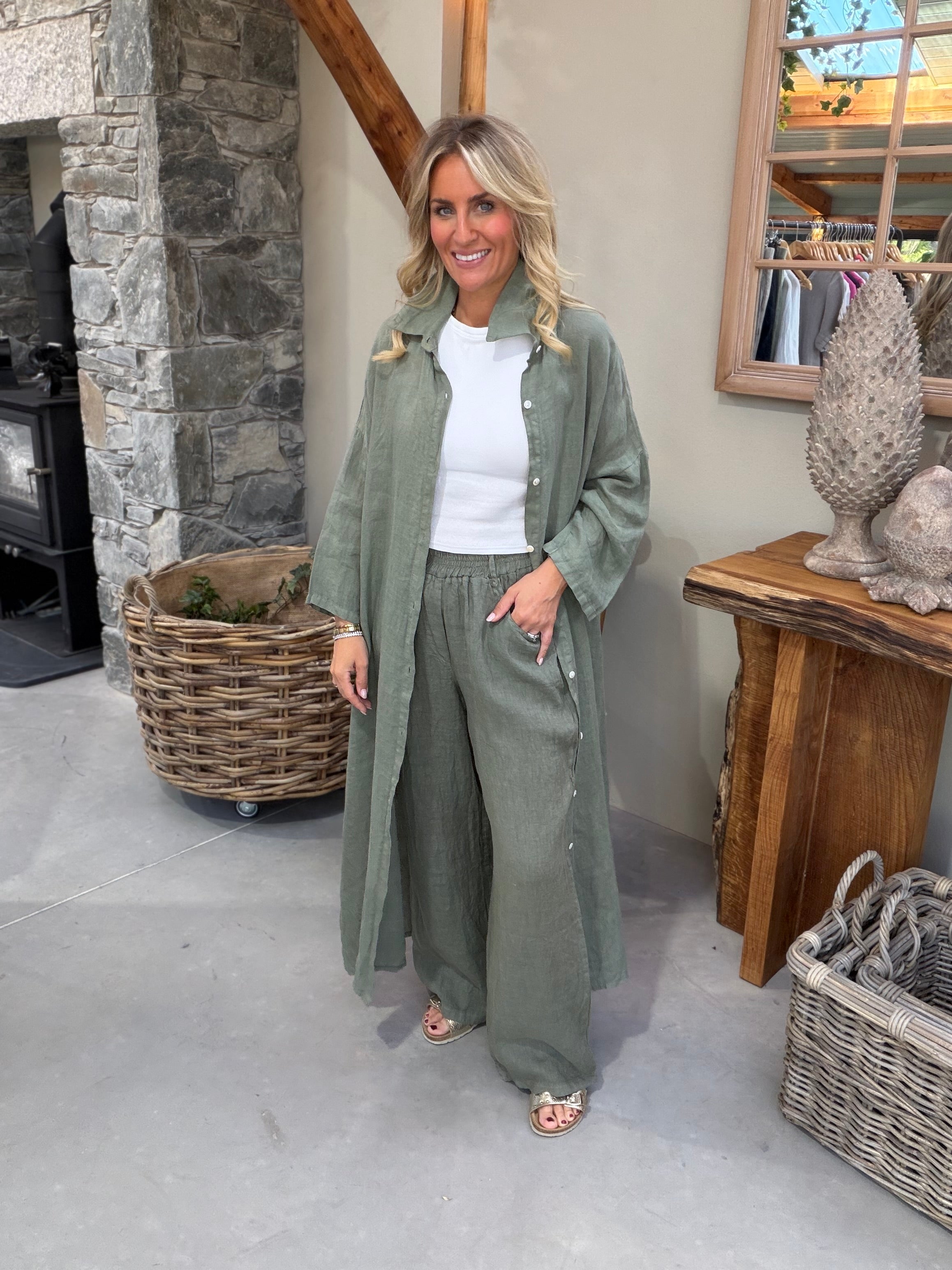 Finty Linen Shirt Dress - Khaki