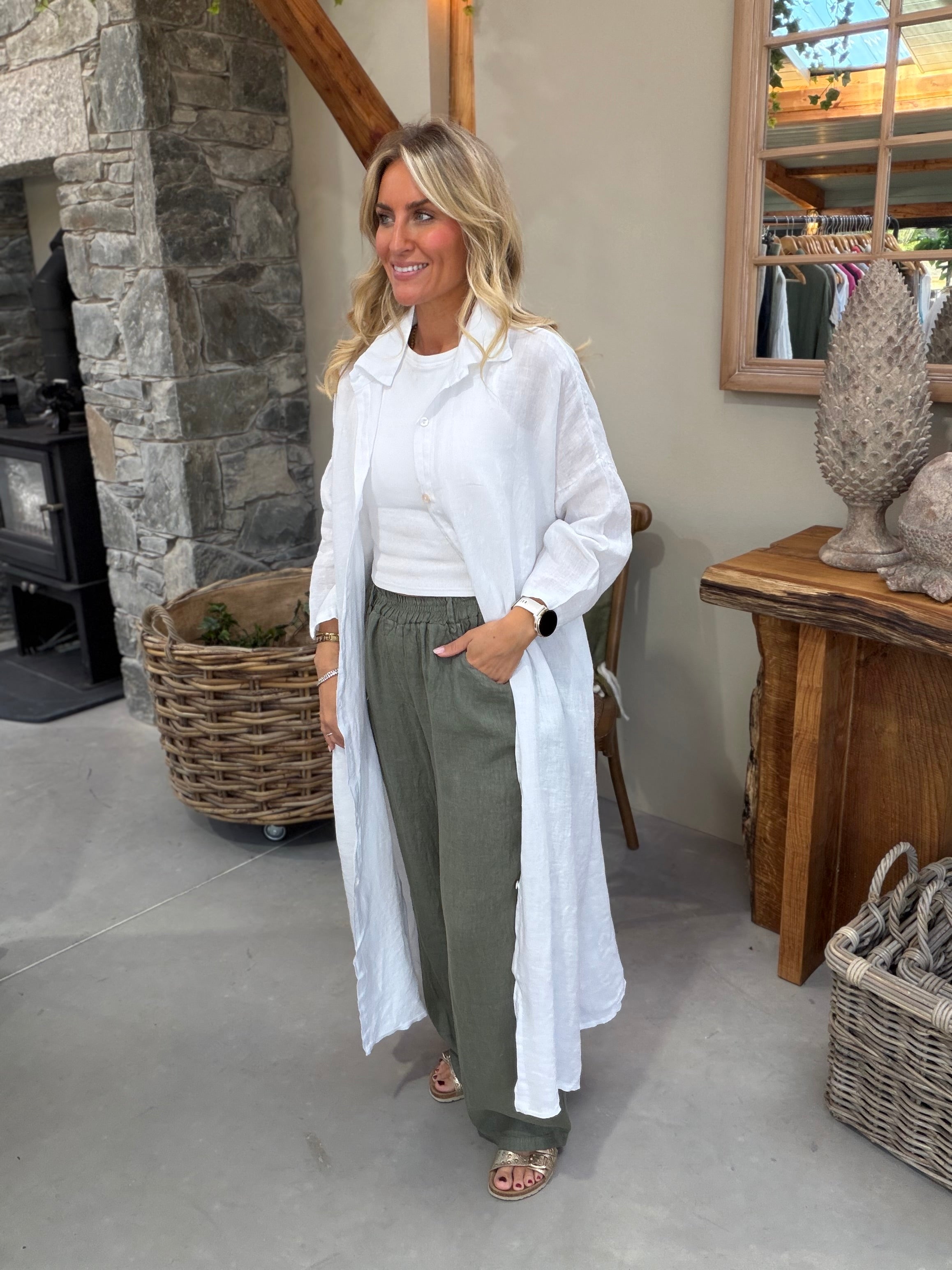 Finty Linen Shirt Dress - White