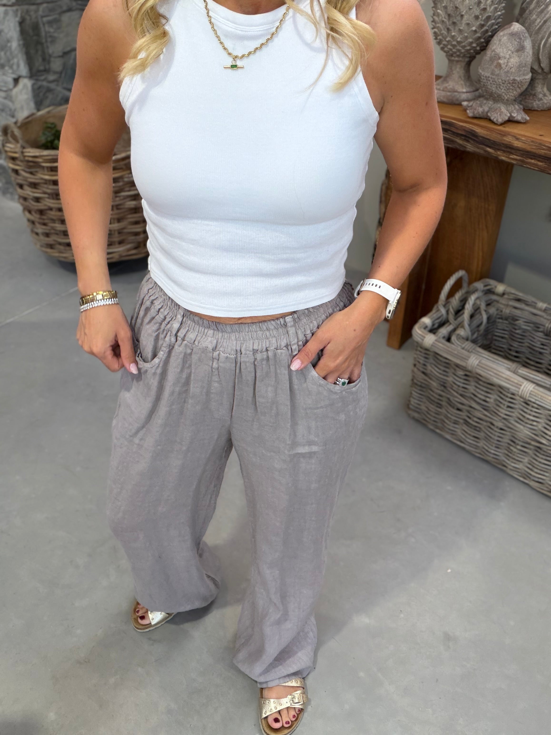 Odie Long Linen Trousers - Fango