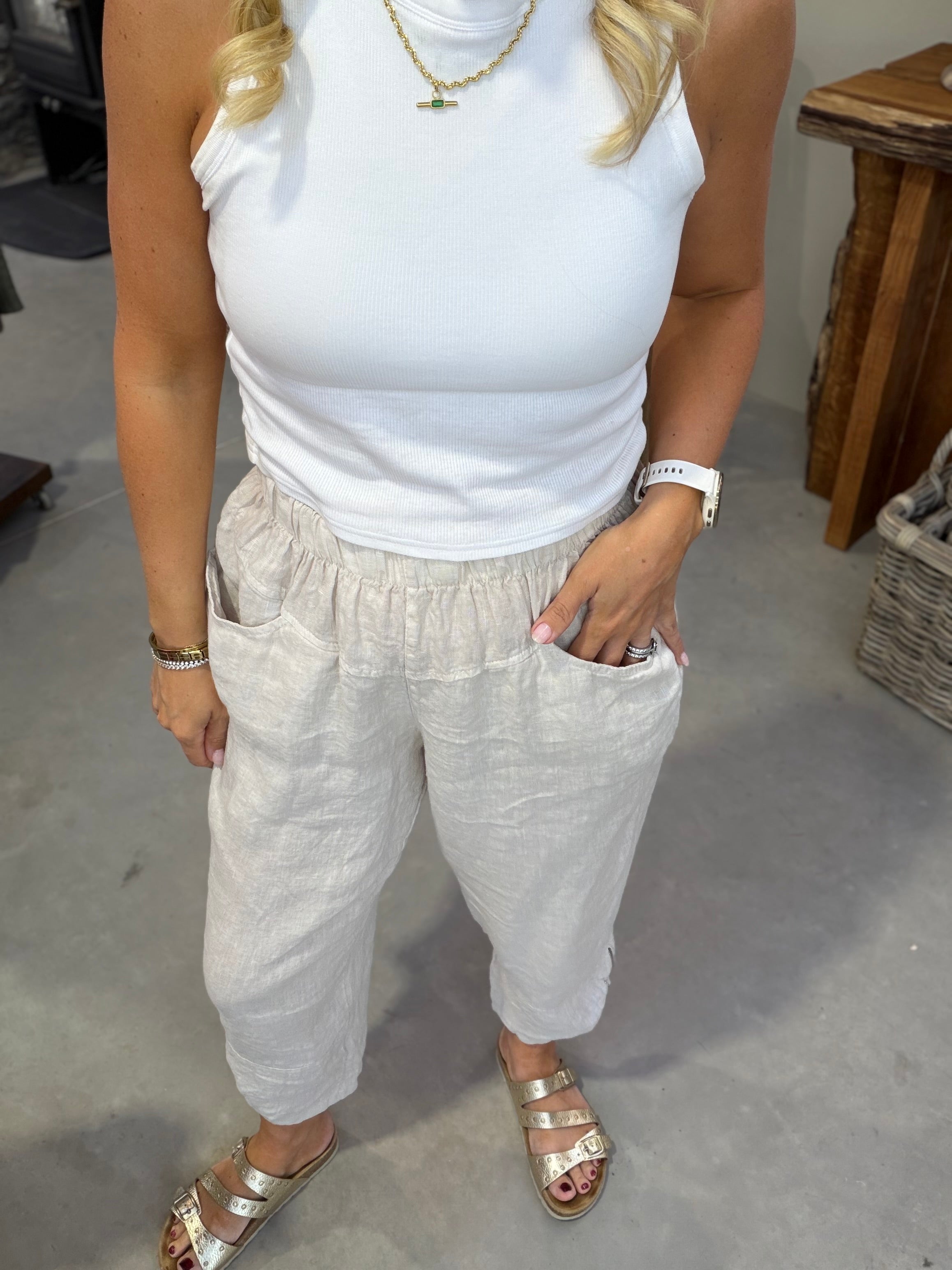Orla Cropped Leg Linen Trousers - Natural