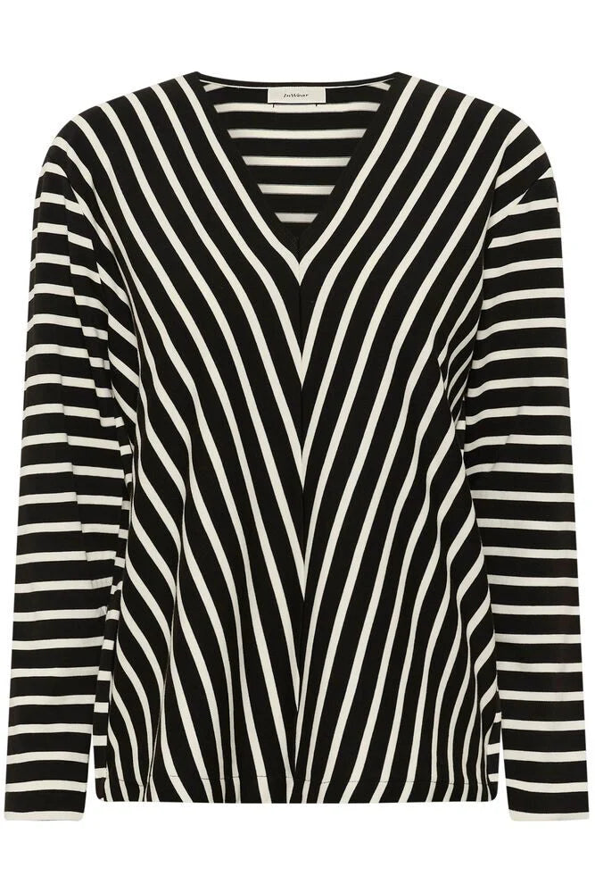 Inwear Della V-Neck T-Shirt In Black and Whisper White Stripes