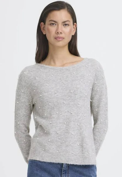 Ichi- Macon Jumper - Soft Grey Melange