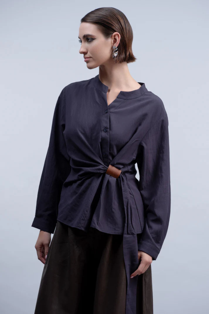 HAAKO Navy Pull-Through Detail Blouse