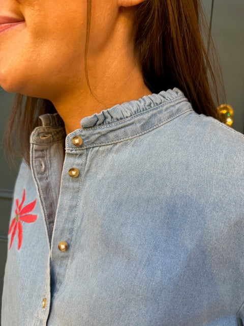 Ichi - Tulle Shirt- Light Blue Shirt