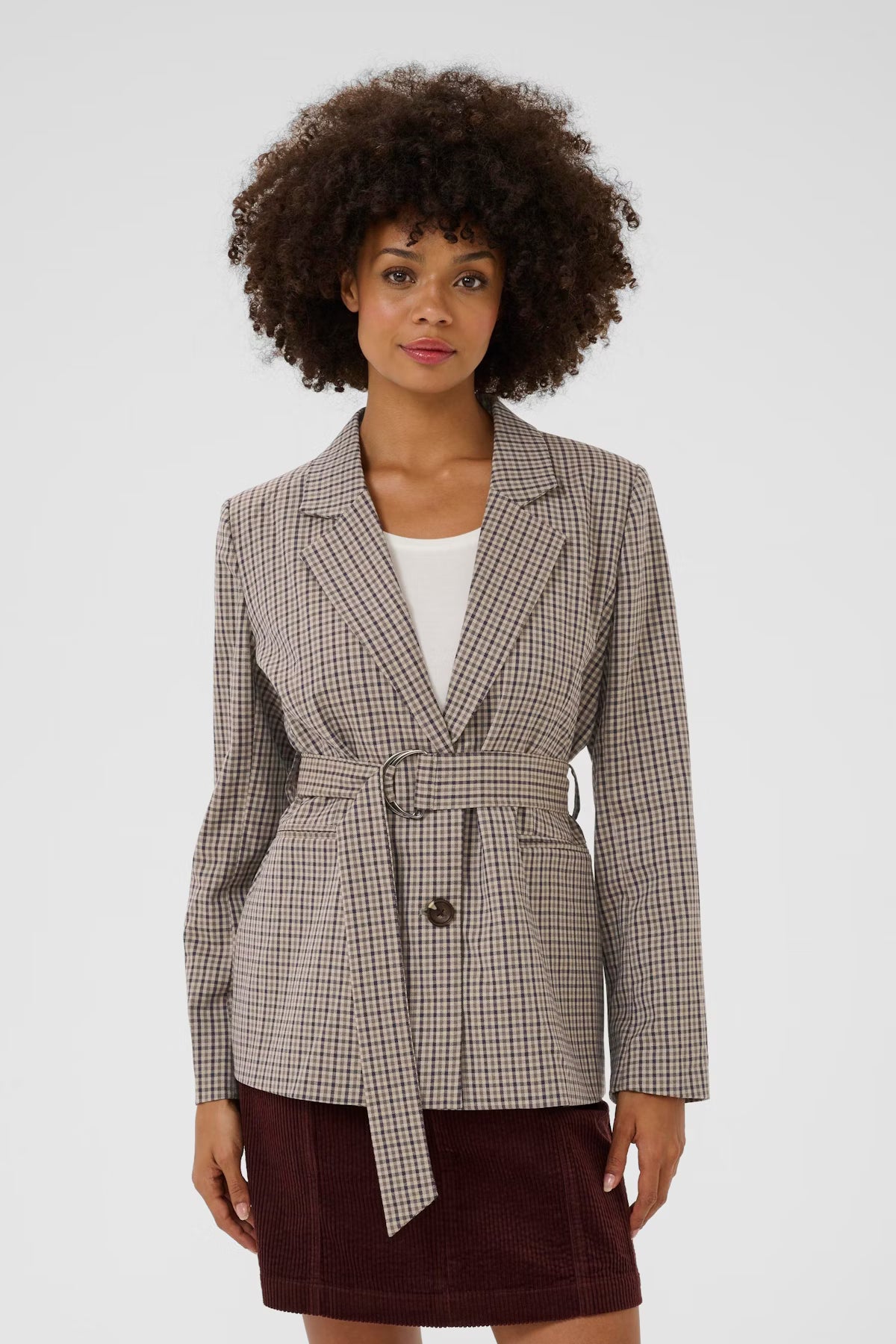 Culture- Checka Belt Blazer- Brown Check