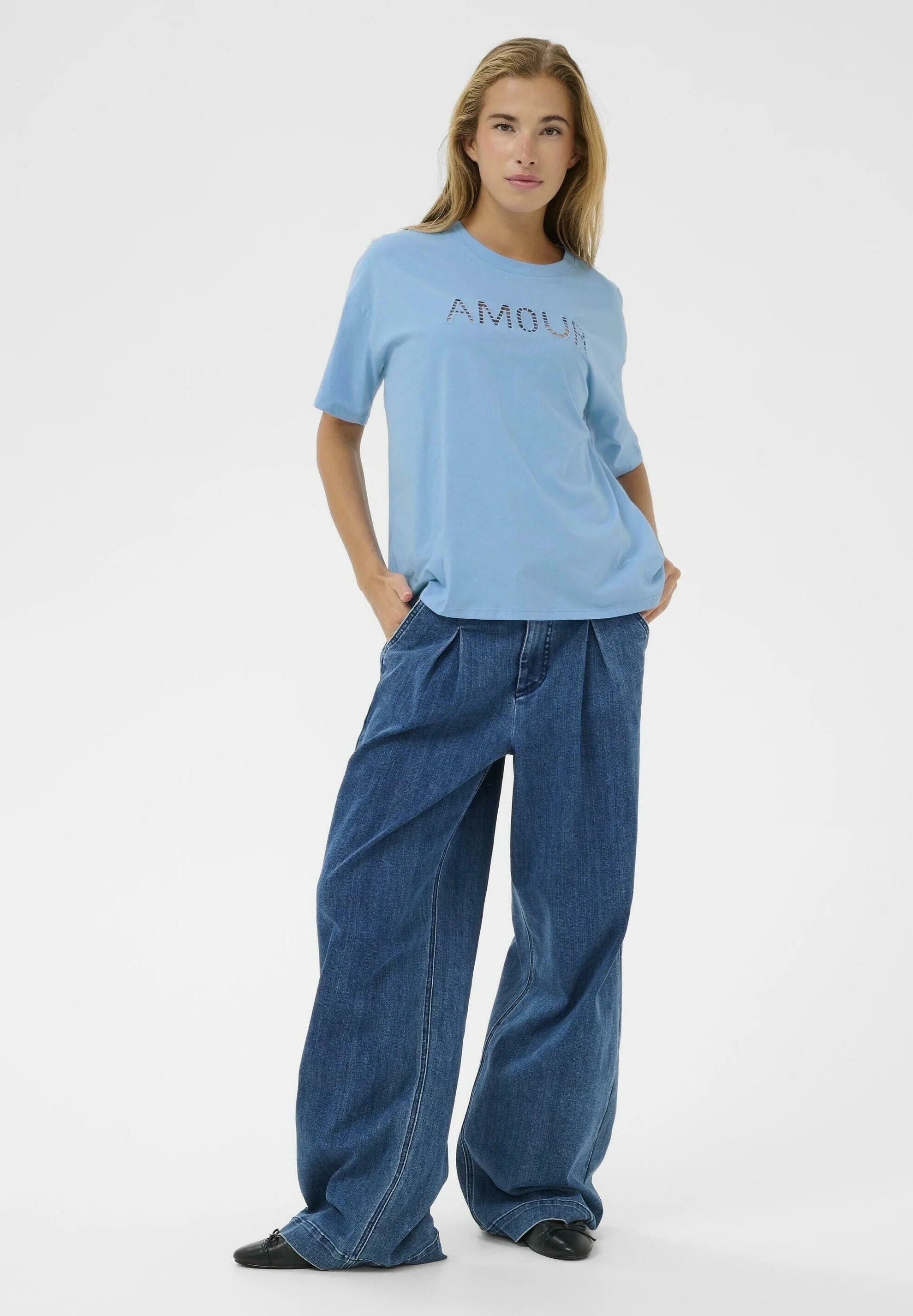 Kaffe Print T-shirt - azure blue