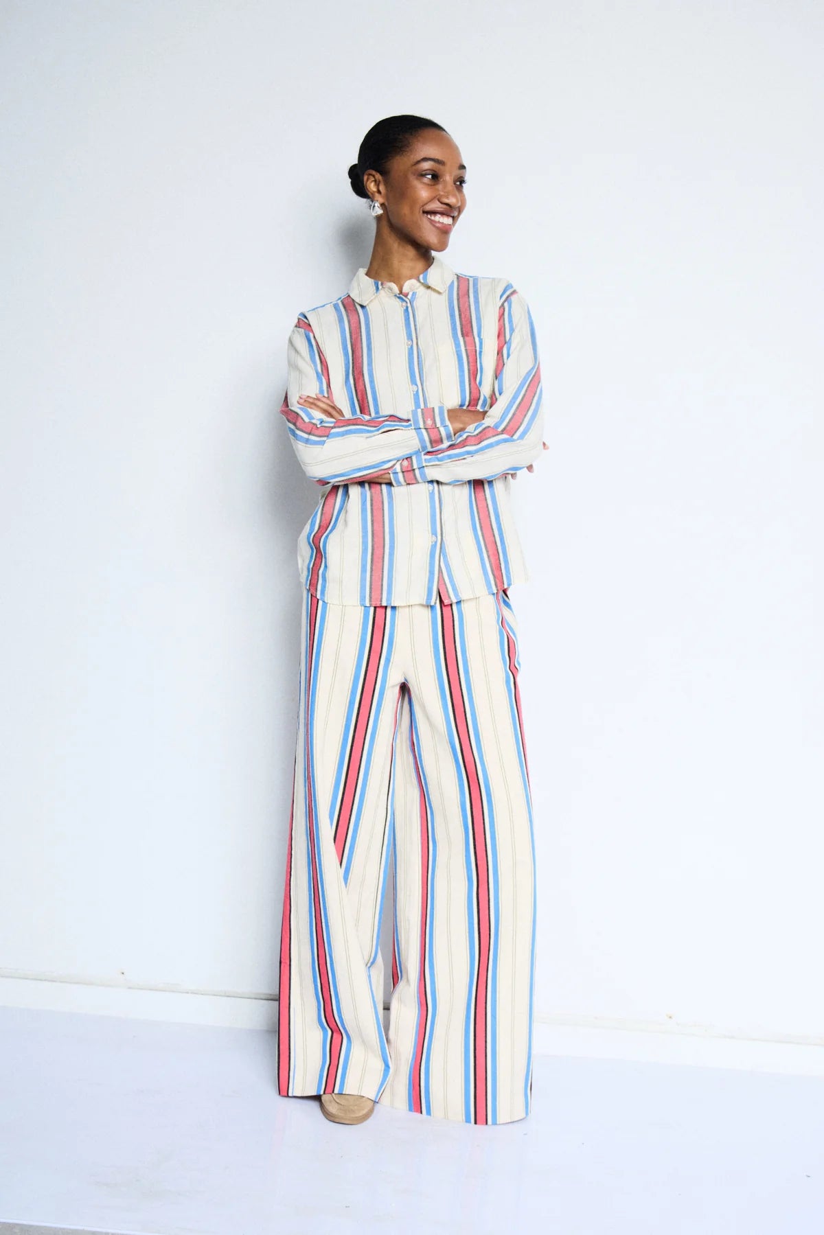 ICHI Blue + Red striped Shirt