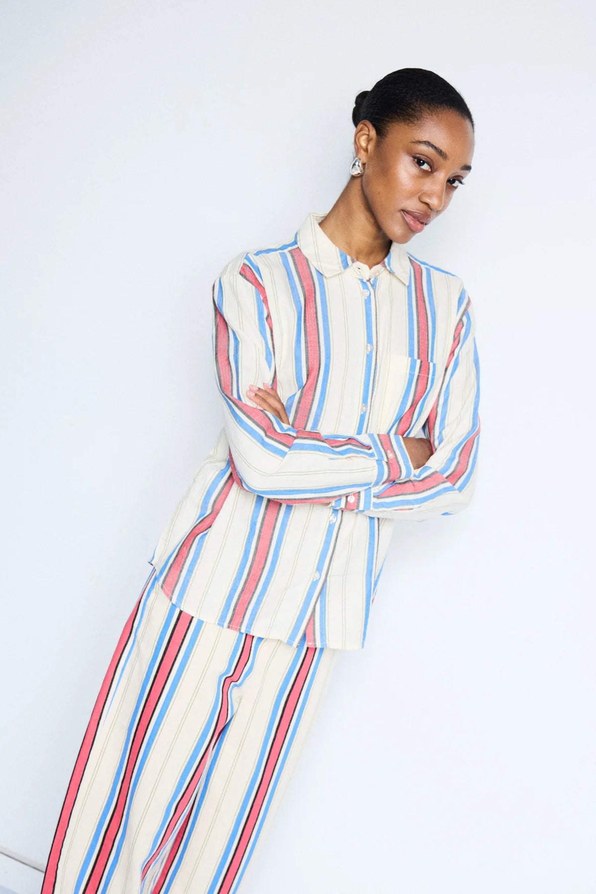 ICHI Blue + Red striped Shirt