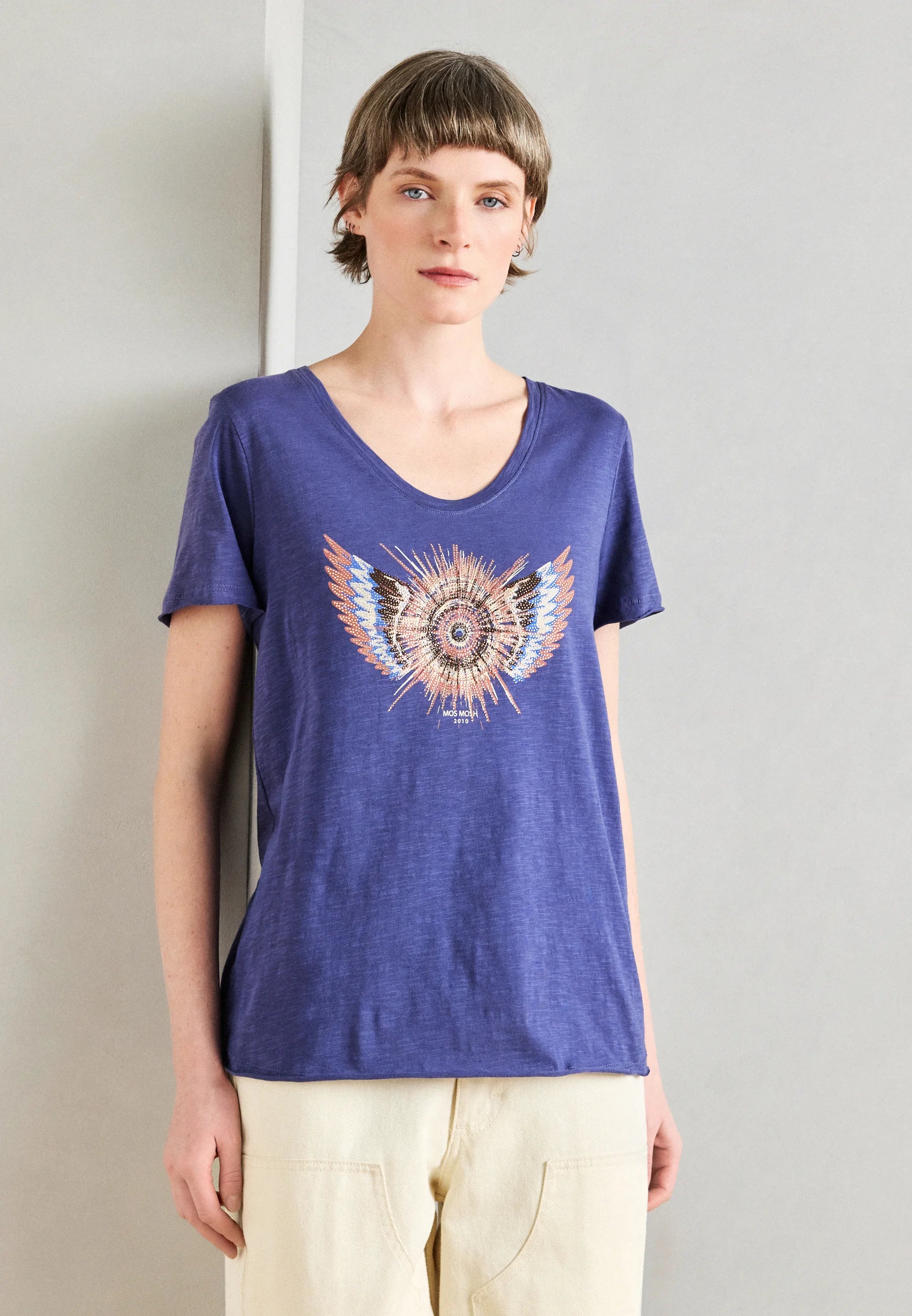 Mos Mosh GLAM TEE - Print T-shirt - crown blue