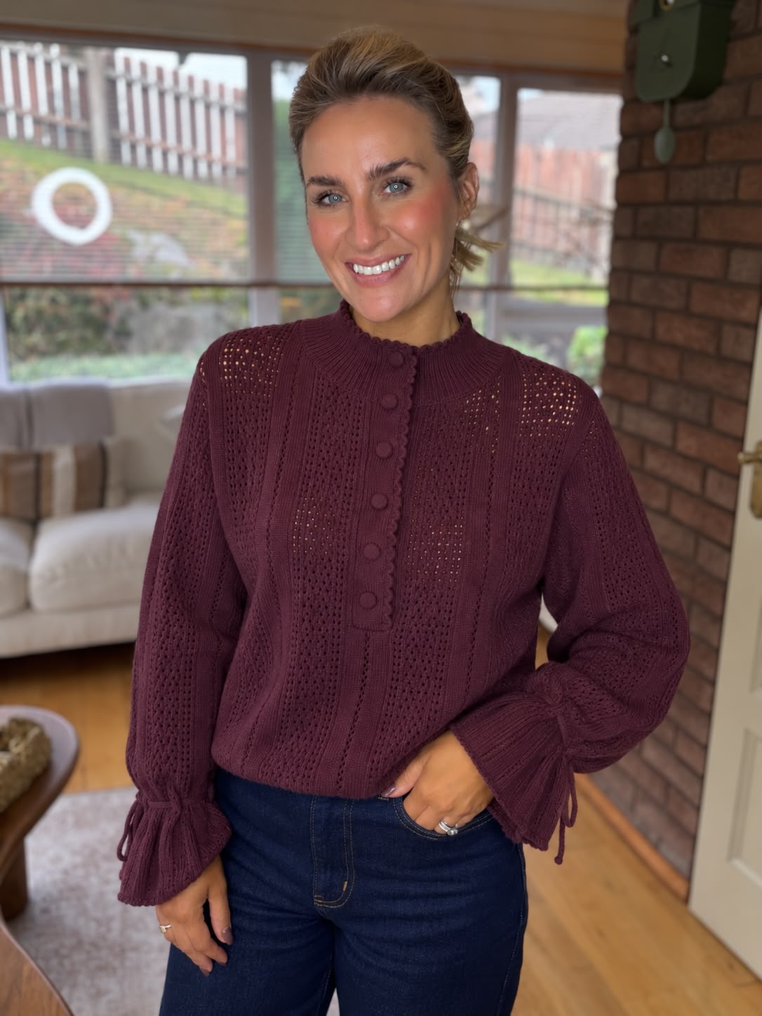 Burgundy Pointelle Knit Jumper