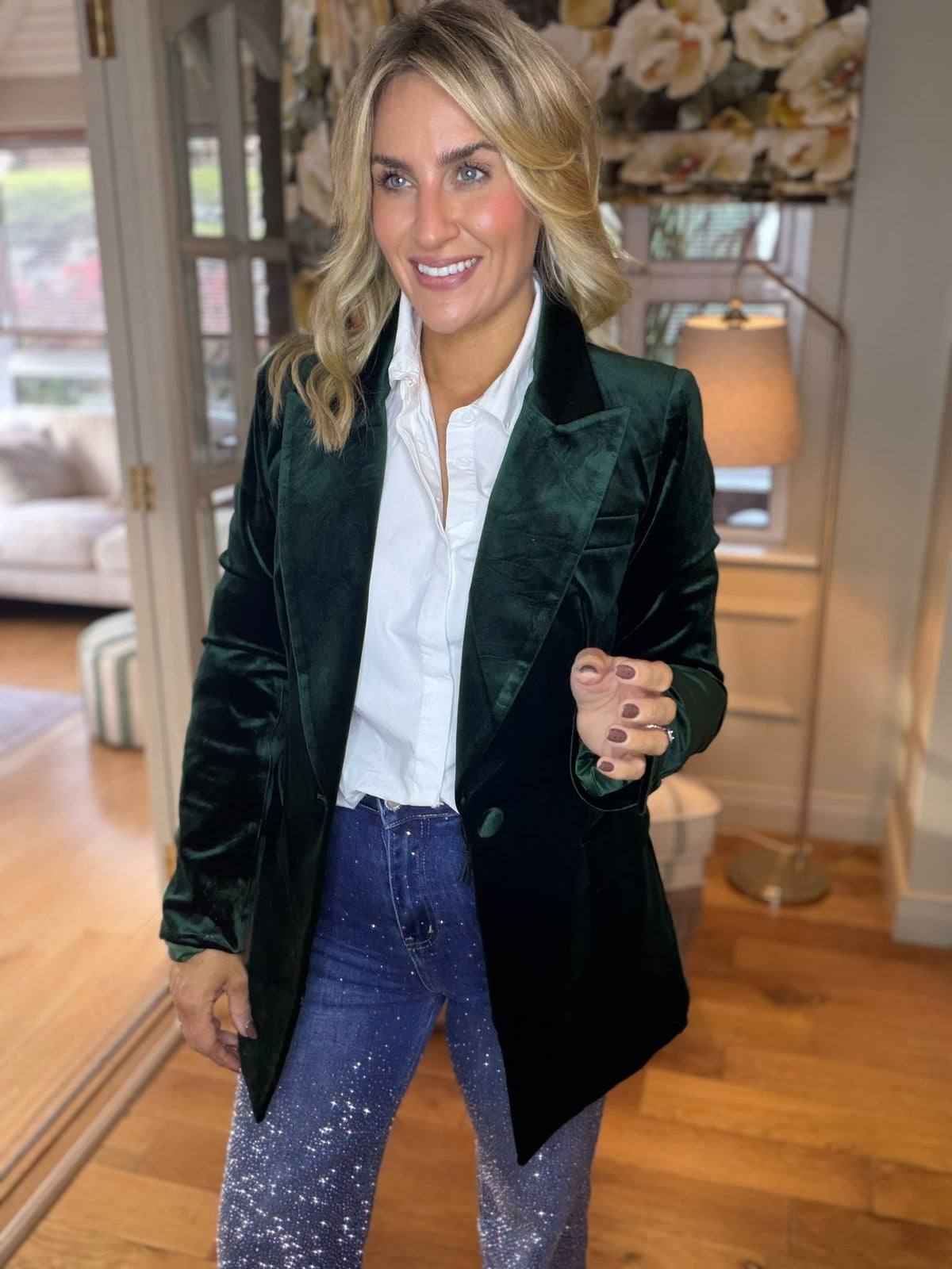 Emerald Green Velvet Blazer