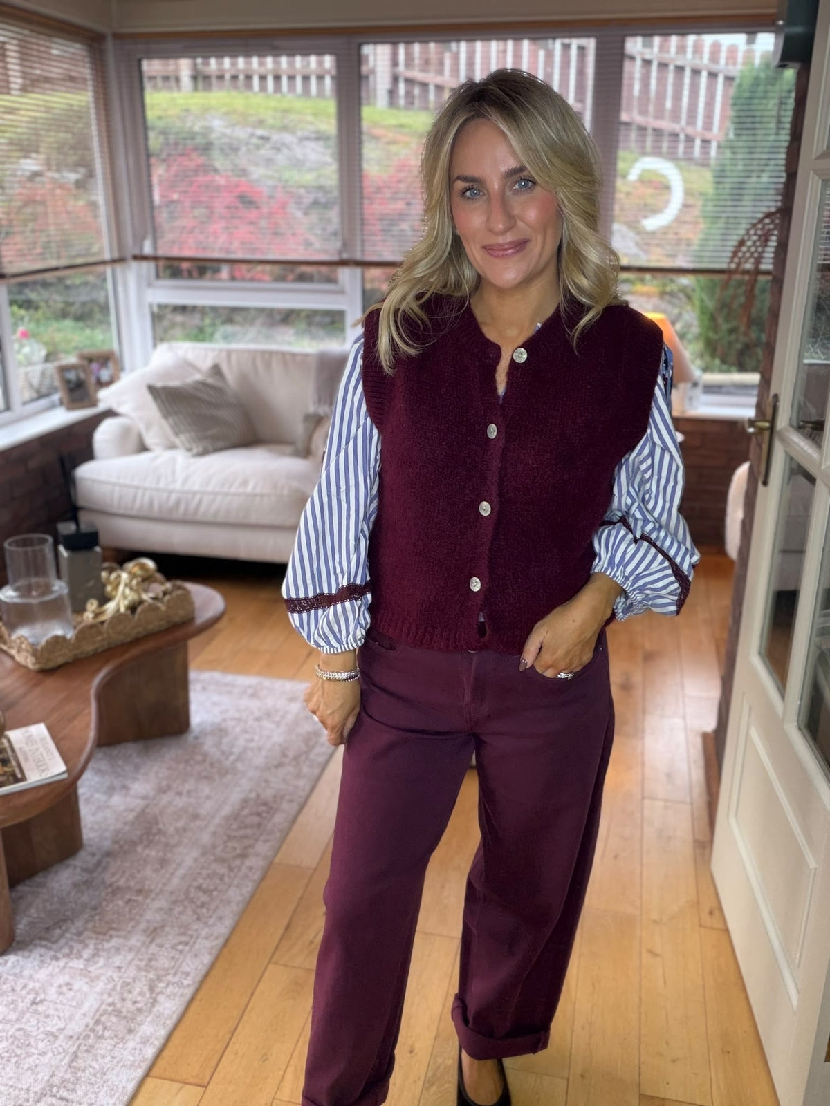 Burgundy Barrel Leg Jean